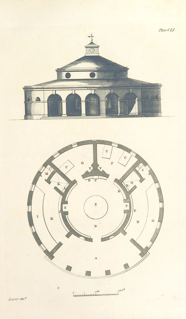 An illustration from The New Builder's Magazine, and Complete Architectural Library, for architects, surveyors, carpenters, etc, 1819, leaf 497