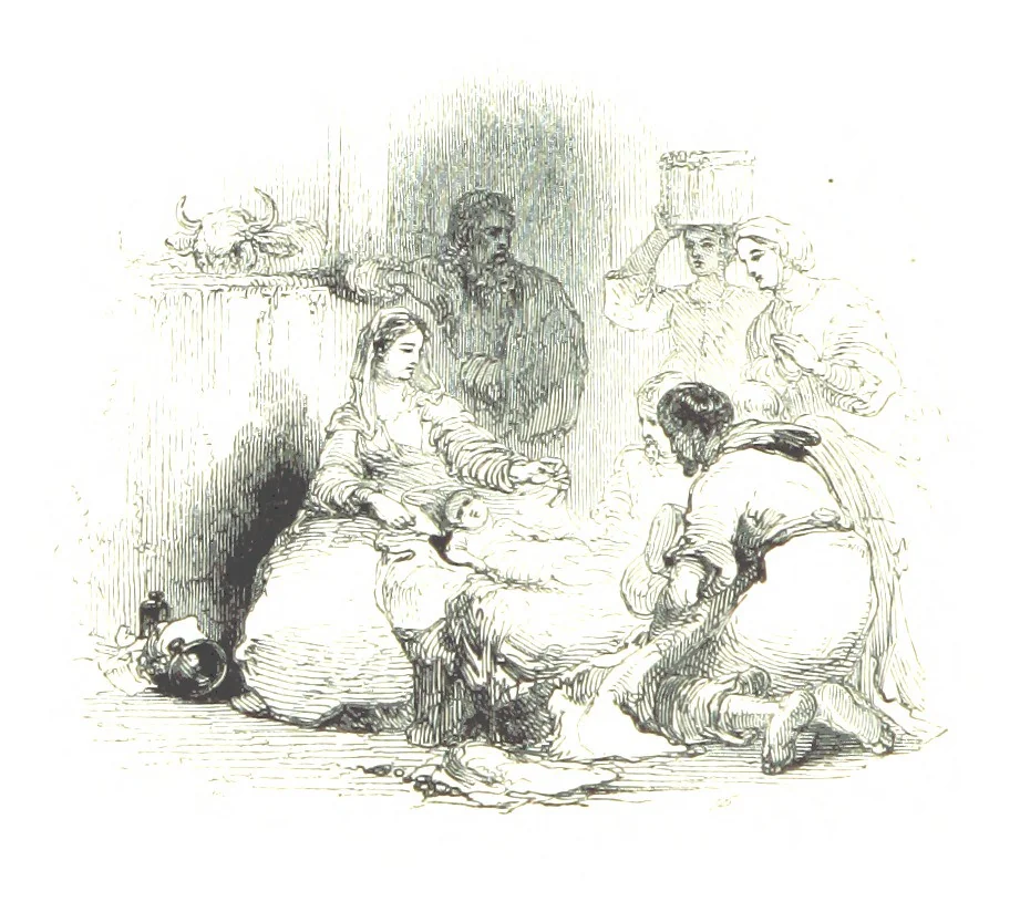 An illustration from Poems ... With a biographical and critical introduction by the Rev. Thomas Dale, and seventy-five illustrations, engraved by J. Orrin Smith, from drawings by John Gilbert, 1841, leaf 152