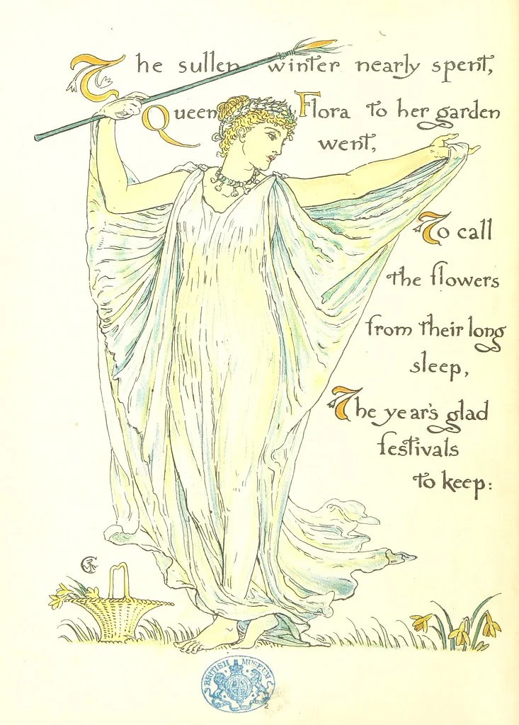 An illustration from Flora's Feast. A masque of flowers, penned & pictured by Walter Crane, 1889, leaf 16