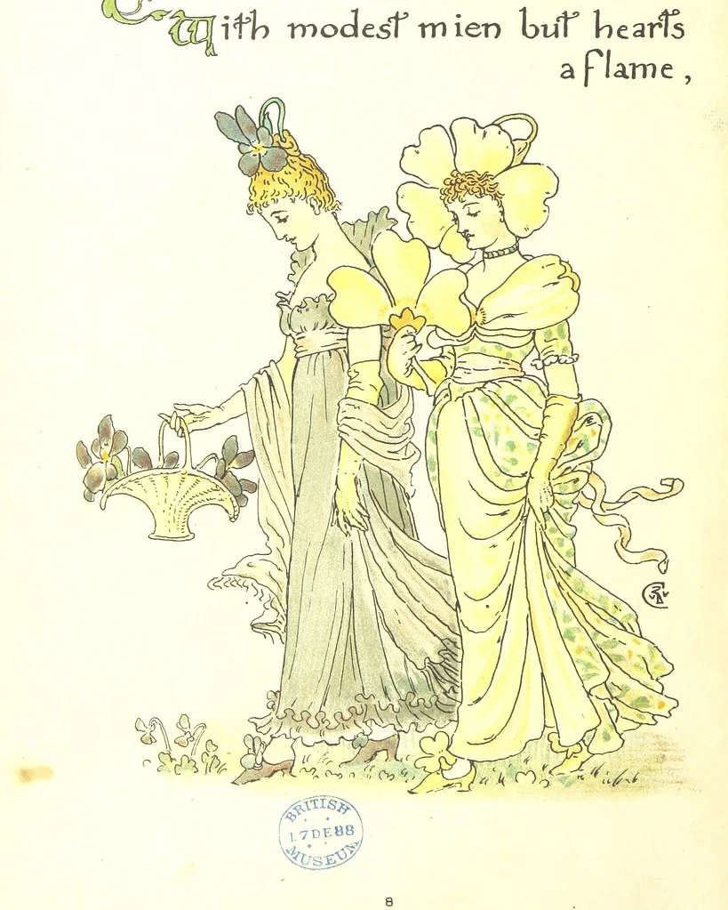 An illustration from Flora's Feast. A masque of flowers, penned & pictured by Walter Crane, 1889, leaf 28