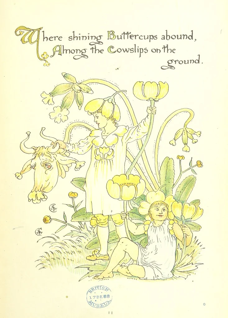 An illustration from Flora's Feast. A masque of flowers, penned & pictured by Walter Crane, 1889, leaf 33
