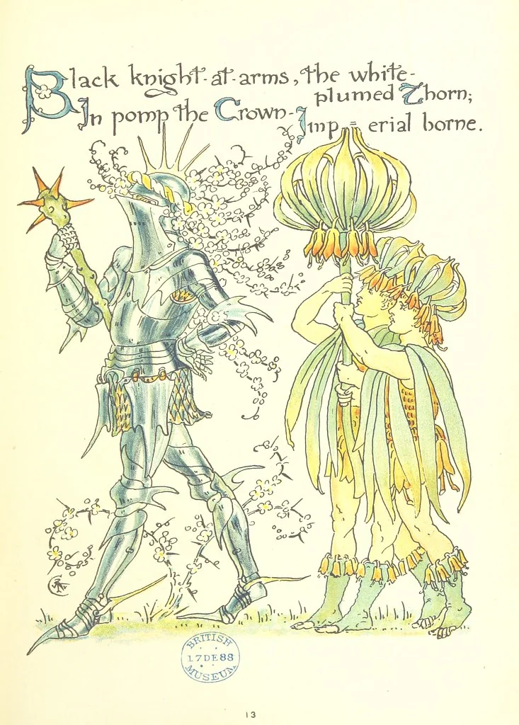 An illustration from Flora's Feast. A masque of flowers, penned & pictured by Walter Crane, 1889, leaf 37