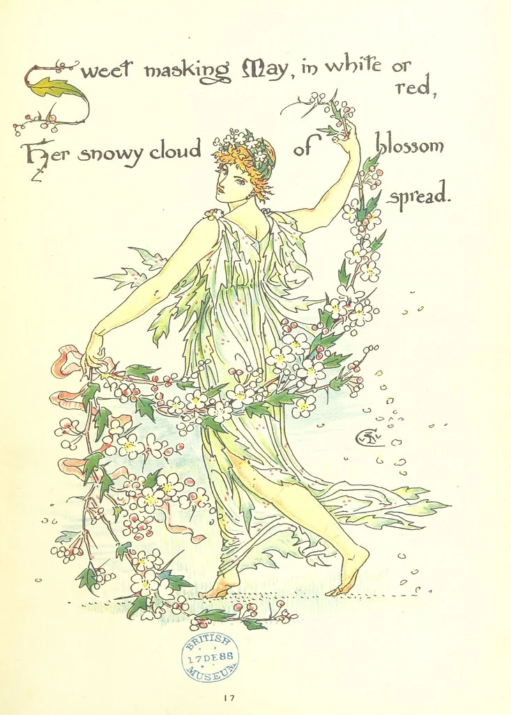 An illustration from Flora's Feast. A masque of flowers, penned & pictured by Walter Crane, 1889, leaf 45