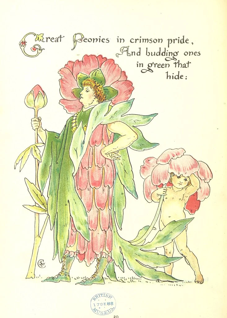 An illustration from Flora's Feast. A masque of flowers, penned & pictured by Walter Crane, 1889, leaf 52