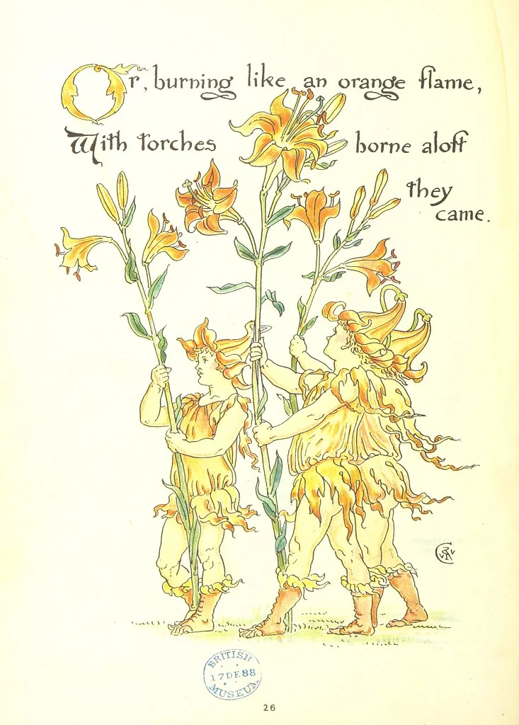 An illustration from Flora's Feast. A masque of flowers, penned & pictured by Walter Crane, 1889, leaf 64