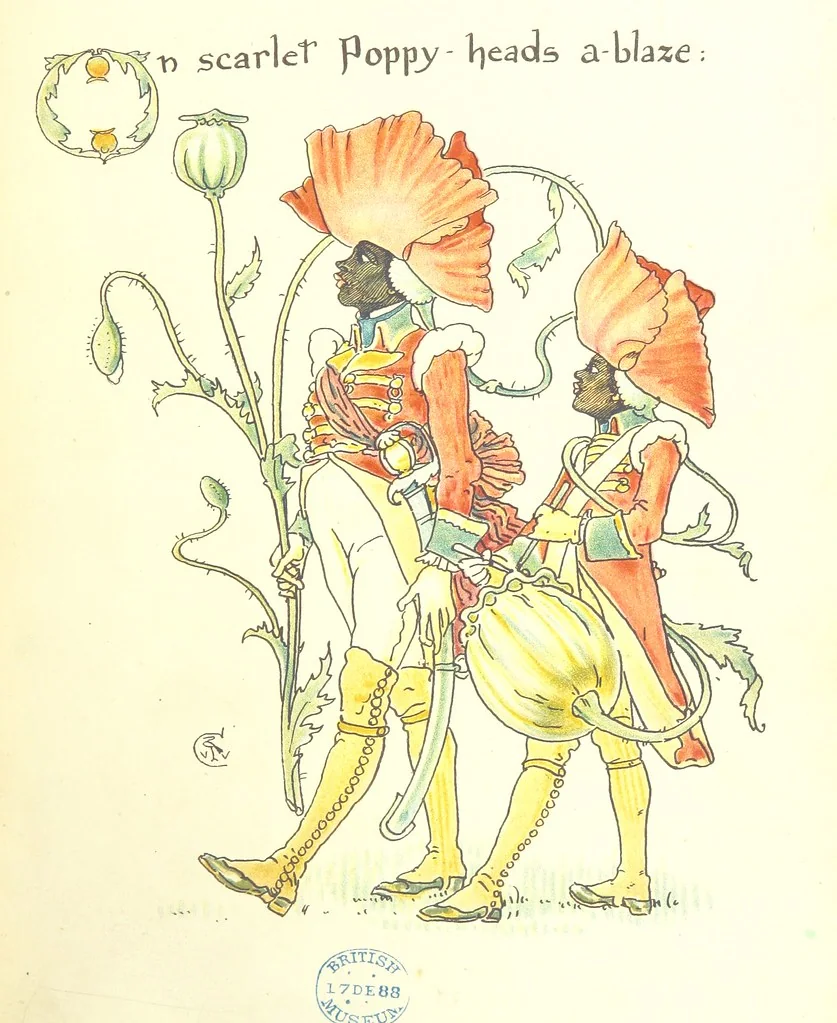 An illustration from Flora's Feast. A masque of flowers, penned & pictured by Walter Crane, 1889, leaf 69