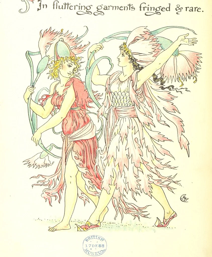 An illustration from Flora's Feast. A masque of flowers, penned & pictured by Walter Crane, 1889, leaf 76