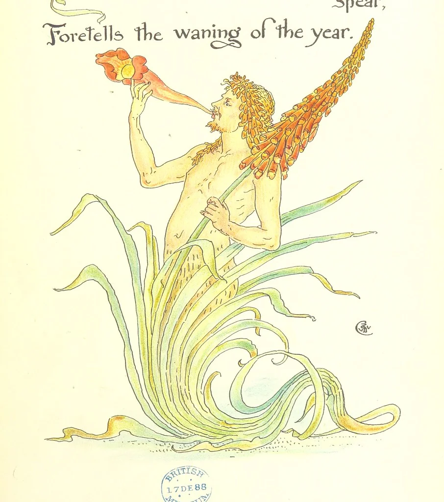 An illustration from Flora's Feast. A masque of flowers, penned & pictured by Walter Crane, 1889, leaf 85