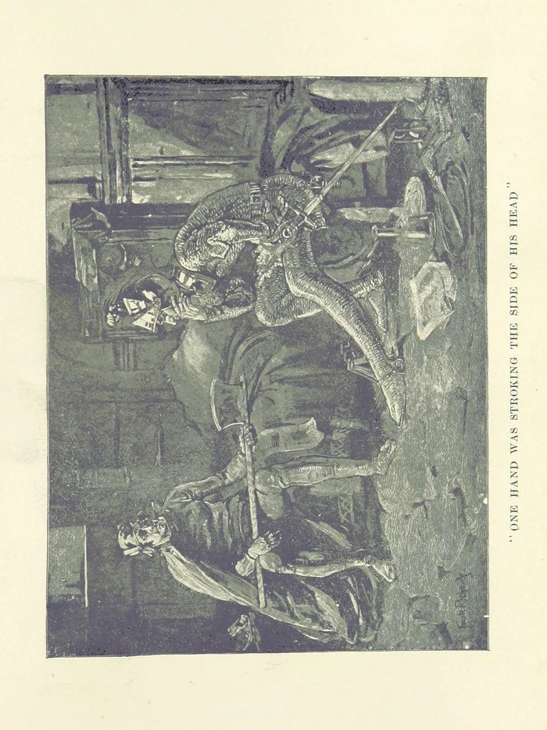 An illustration from The Red Axe. (Illustrations by Frank Richards.), 1899, leaf 57