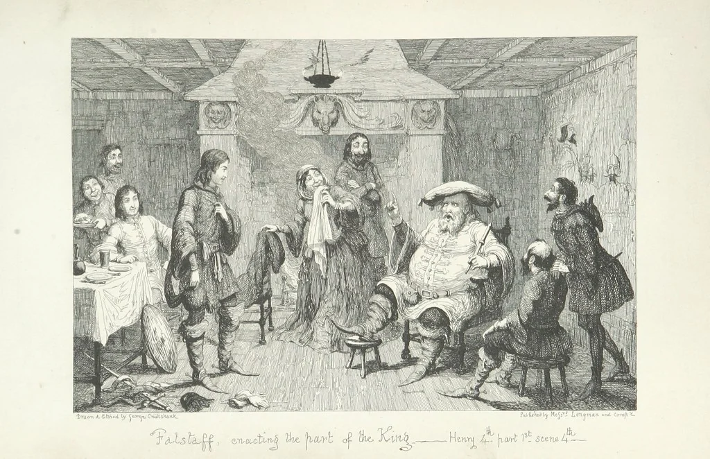 An illustration from The Life of Sir John Falstaff. Illustrated by G. Cruikshank. With a biography of the knight from authentic sources by Robert B. Brough, 1858, leaf 117