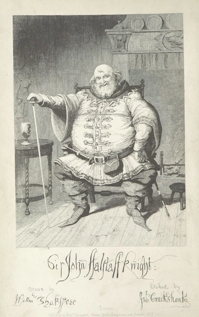 An illustration from The Life of Sir John Falstaff. Illustrated by G. Cruikshank. With a biography of the knight from authentic sources by Robert B. Brough, 1858, leaf 12