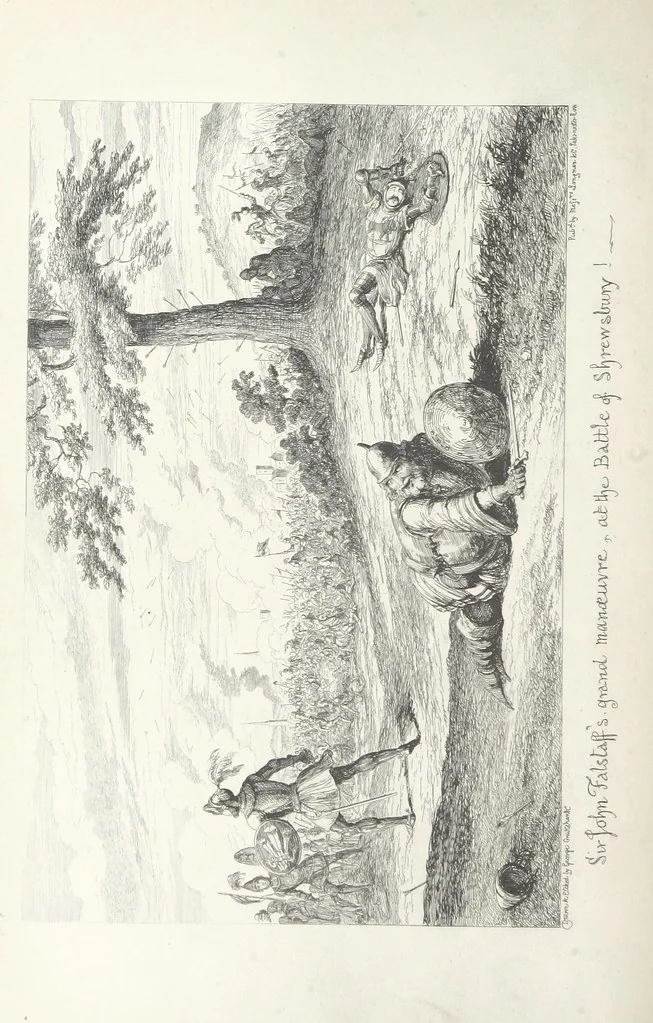 An illustration from The Life of Sir John Falstaff. Illustrated by G. Cruikshank. With a biography of the knight from authentic sources by Robert B. Brough, 1858, leaf 144
