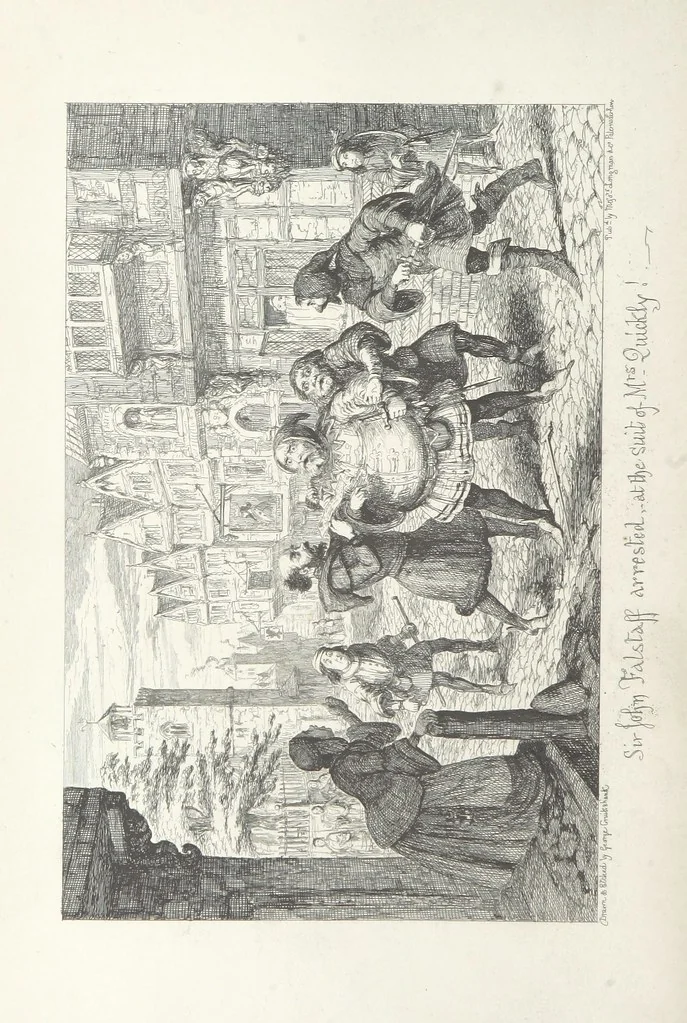 An illustration from The Life of Sir John Falstaff. Illustrated by G. Cruikshank. With a biography of the knight from authentic sources by Robert B. Brough, 1858, leaf 162