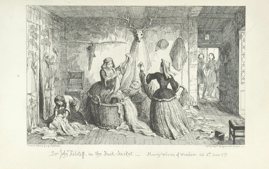An illustration from The Life of Sir John Falstaff. Illustrated by G. Cruikshank. With a biography of the knight from authentic sources by Robert B. Brough, 1858, leaf 277