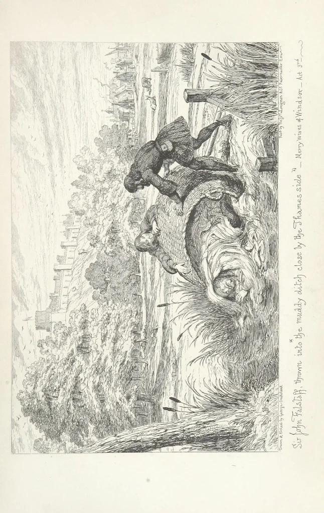 An illustration from The Life of Sir John Falstaff. Illustrated by G. Cruikshank. With a biography of the knight from authentic sources by Robert B. Brough, 1858, leaf 281
