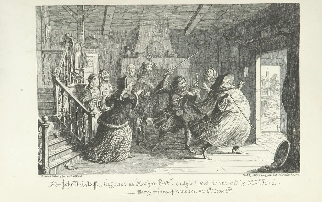 An illustration from The Life of Sir John Falstaff. Illustrated by G. Cruikshank. With a biography of the knight from authentic sources by Robert B. Brough, 1858, leaf 285