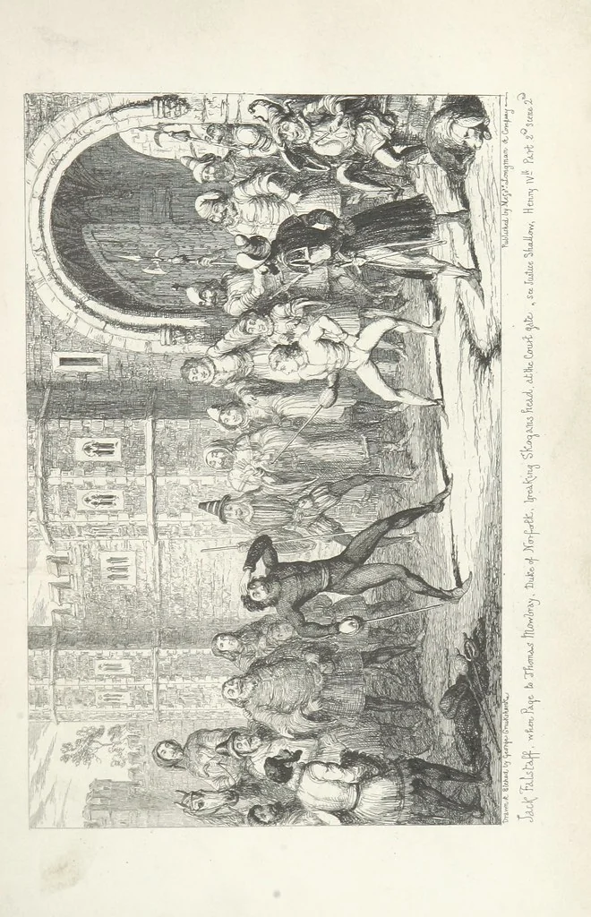 An illustration from The Life of Sir John Falstaff. Illustrated by G. Cruikshank. With a biography of the knight from authentic sources by Robert B. Brough, 1858, leaf 67