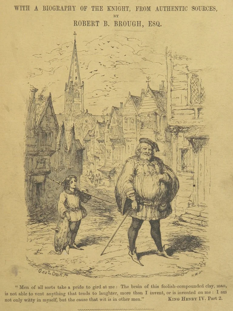 An illustration from The Life of Sir John Falstaff. Illustrated by G. Cruikshank. With a biography of the knight from authentic sources by Robert B. Brough, 1858, leaf 7
