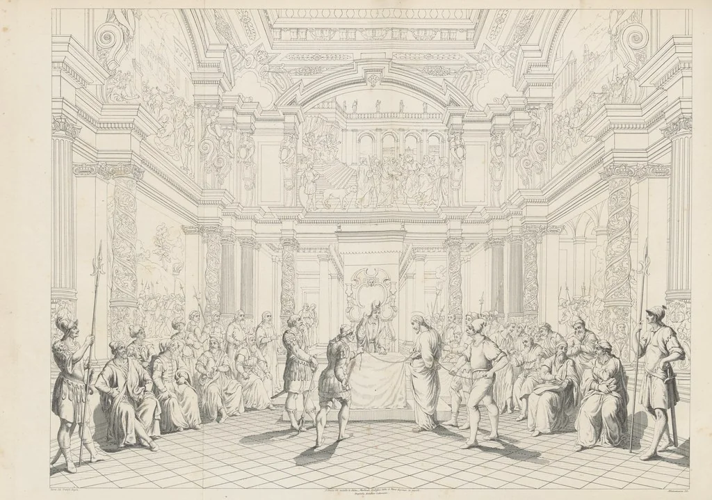 An illustration from Nuova guida storica, religiosa ed artistica al sacro monte di Varallo ed alle sue adiacenze, illustrata con disegni grafici ... Parte prima, contenente i lavori plastici, 1857, leaf 140