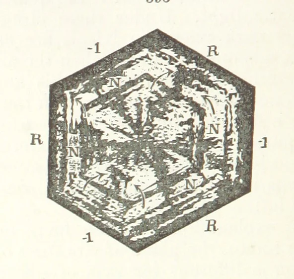 An illustration from A Text-Book of Mineralogy. With an extended treatise on crystallography and physical mineralogy. By E. S. Dana ... on the plan and with the co-operation of Professor James D. Dana, etc, 1877, leaf 158