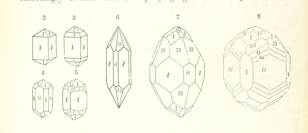 An illustration from A Text-Book of Mineralogy. With an extended treatise on crystallography and physical mineralogy. By E. S. Dana ... on the plan and with the co-operation of Professor James D. Dana, etc, 1877, leaf 20