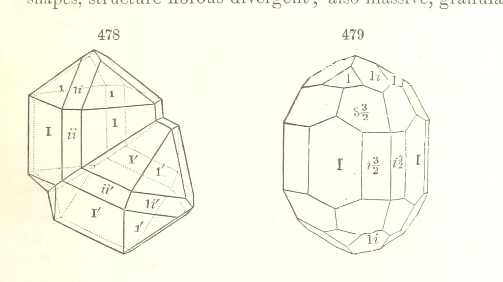 An illustration from A Text-Book of Mineralogy. With an extended treatise on crystallography and physical mineralogy. By E. S. Dana ... on the plan and with the co-operation of Professor James D. Dana, etc, 1877, leaf 271