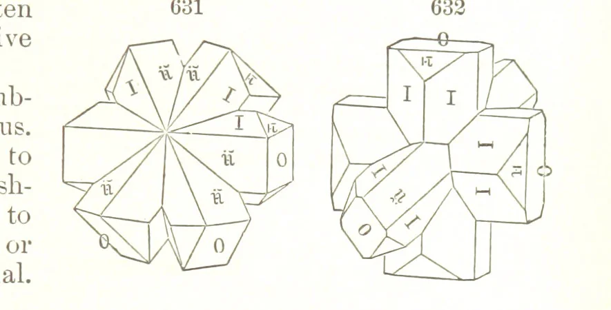 An illustration from A Text-Book of Mineralogy. With an extended treatise on crystallography and physical mineralogy. By E. S. Dana ... on the plan and with the co-operation of Professor James D. Dana, etc, 1877, leaf 333