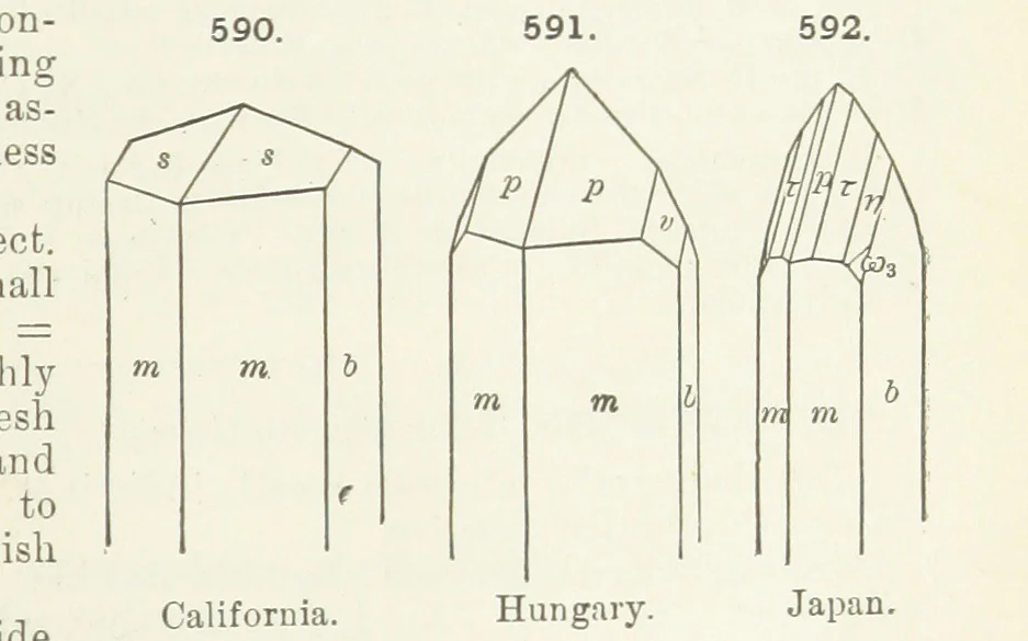 An illustration from A Text-Book of Mineralogy. With an extended treatise on crystallography and physical mineralogy ... on the plan and with the co-operation of ... James D. Dana ... With ... woodcuts ... Newly revised and enlarged. 17th edition, etc, 1898, leaf 301
