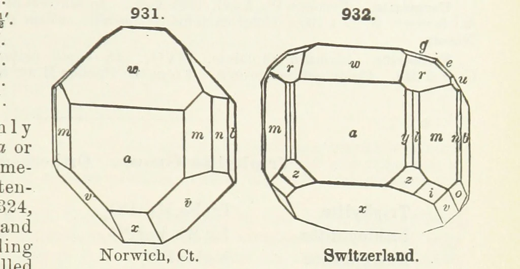 An illustration from A Text-Book of Mineralogy. With an extended treatise on crystallography and physical mineralogy ... on the plan and with the co-operation of ... James D. Dana ... With ... woodcuts ... Newly revised and enlarged. 17th edition, etc, 1898, leaf 513