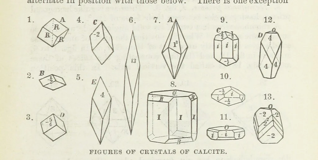 An illustration from Manual of Mineralogy, including observations on mines, rocks, reduction of ores, and the applications of the science to the arts ... Fourth edition, 1878, leaf 63