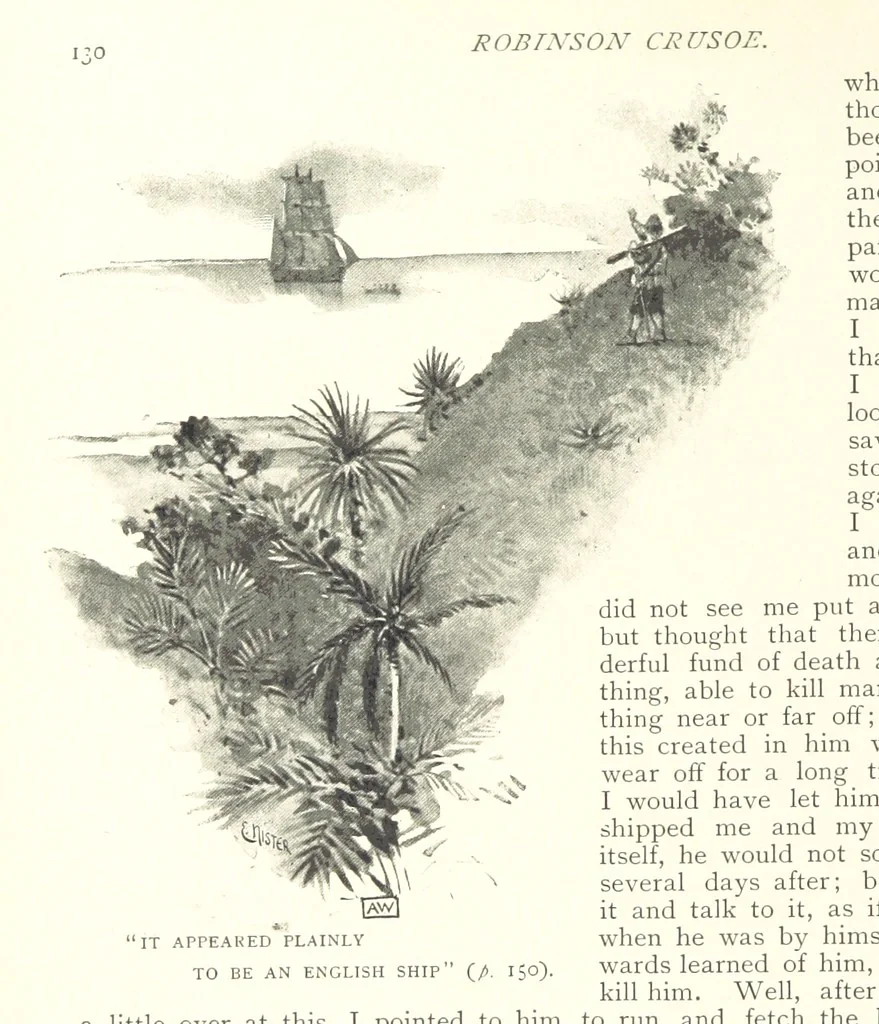An illustration from The Life and Strange Surprising Adventures of Robinson Crusoe ... Illustrated, 1895, leaf 140