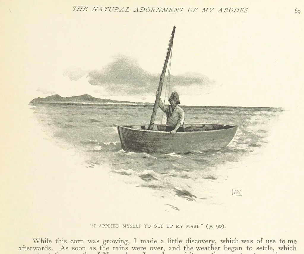 An illustration from The Life and Strange Surprising Adventures of Robinson Crusoe ... Illustrated, 1895, leaf 77