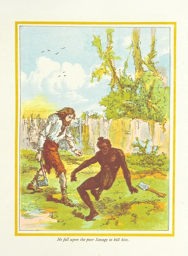 An illustration from The Adventures of Robinson Crusoe ... Newly edited after the original editions. With twenty illustrations by Kauffman. [Parts 1 and 2, abridged. With an introduction signed: S. R. B, 1884, leaf 299