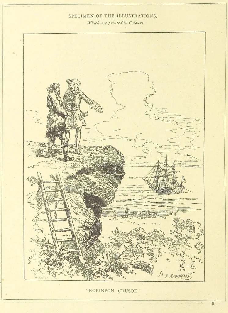 An illustration from The Adventures of Robinson Crusoe ... Newly edited after the original editions. With twenty illustrations by Kauffman. [Parts 1 and 2, abridged. With an introduction signed: S. R. B, 1884, leaf 368