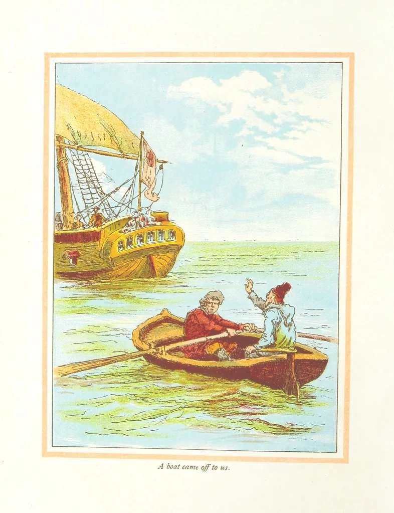 An illustration from The Adventures of Robinson Crusoe ... Newly edited after the original editions. With twenty illustrations by Kauffman. [Parts 1 and 2, abridged. With an introduction signed: S. R. B, 1884, leaf 8