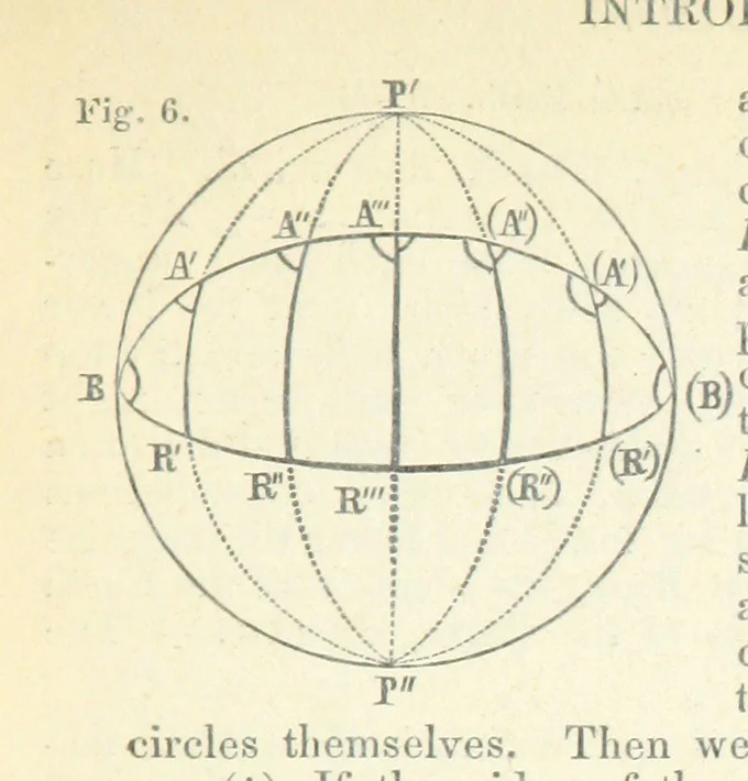 An illustration from New Tables to facilitate the Practice of Great Circle Sailing; together with an application of the theory of the great circle on the globe to the sailing, and an appendix, containing some mathematical demonstrations, etc, 1857, leaf 55