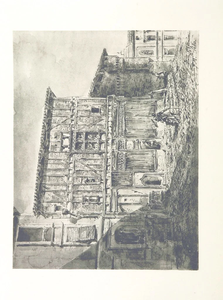 An illustration from Le Vieu Toulouse disparu. Dessins originaux de F. Mazzoli. Texte explicatif par M. M. le Baron Desazars, L. Saint-Charles, E. Lapierre, 1885, leaf 108