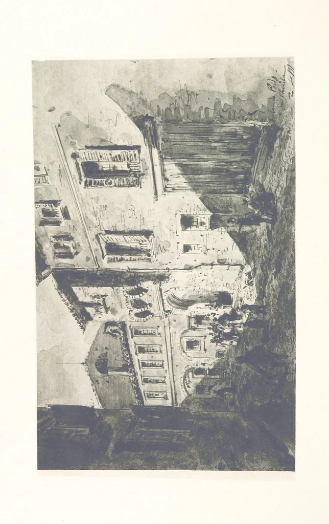 An illustration from Le Vieu Toulouse disparu. Dessins originaux de F. Mazzoli. Texte explicatif par M. M. le Baron Desazars, L. Saint-Charles, E. Lapierre, 1885, leaf 122
