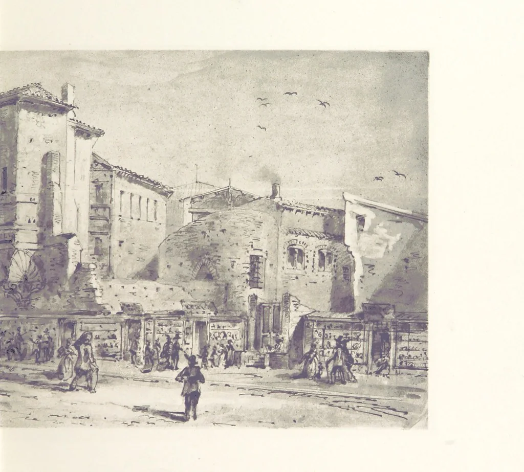 An illustration from Le Vieu Toulouse disparu. Dessins originaux de F. Mazzoli. Texte explicatif par M. M. le Baron Desazars, L. Saint-Charles, E. Lapierre, 1885, leaf 127