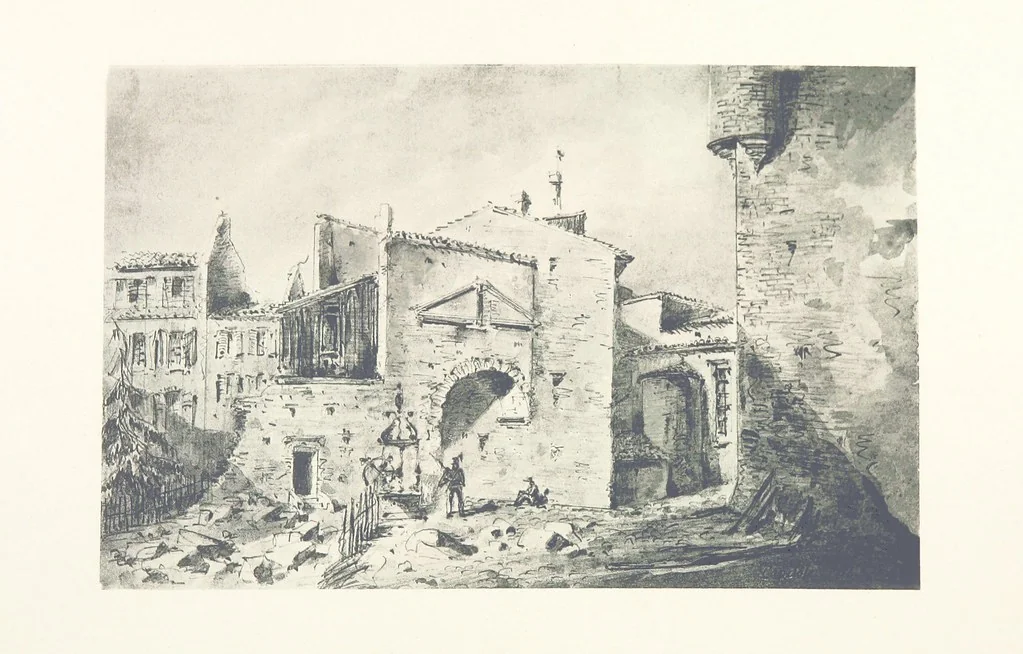An illustration from Le Vieu Toulouse disparu. Dessins originaux de F. Mazzoli. Texte explicatif par M. M. le Baron Desazars, L. Saint-Charles, E. Lapierre, 1885, leaf 130