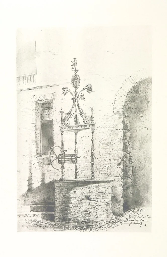 An illustration from Le Vieu Toulouse disparu. Dessins originaux de F. Mazzoli. Texte explicatif par M. M. le Baron Desazars, L. Saint-Charles, E. Lapierre, 1885, leaf 132
