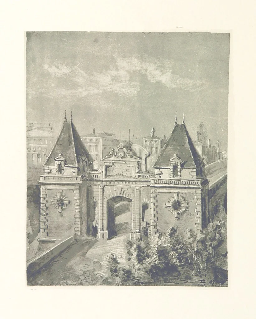 An illustration from Le Vieu Toulouse disparu. Dessins originaux de F. Mazzoli. Texte explicatif par M. M. le Baron Desazars, L. Saint-Charles, E. Lapierre, 1885, leaf 140