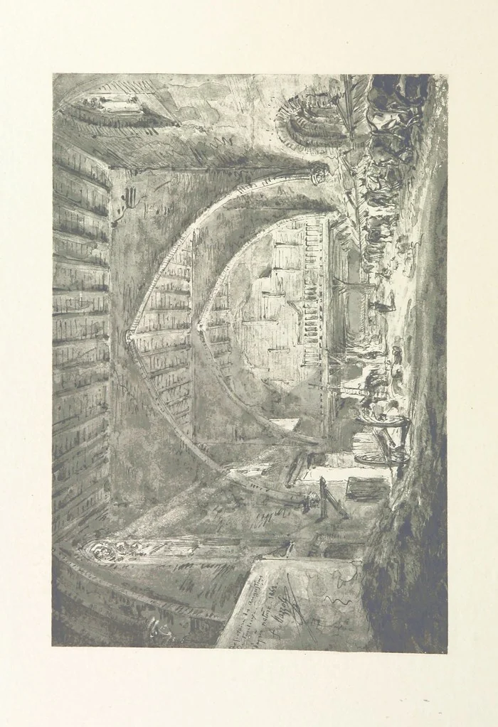 An illustration from Le Vieu Toulouse disparu. Dessins originaux de F. Mazzoli. Texte explicatif par M. M. le Baron Desazars, L. Saint-Charles, E. Lapierre, 1885, leaf 176