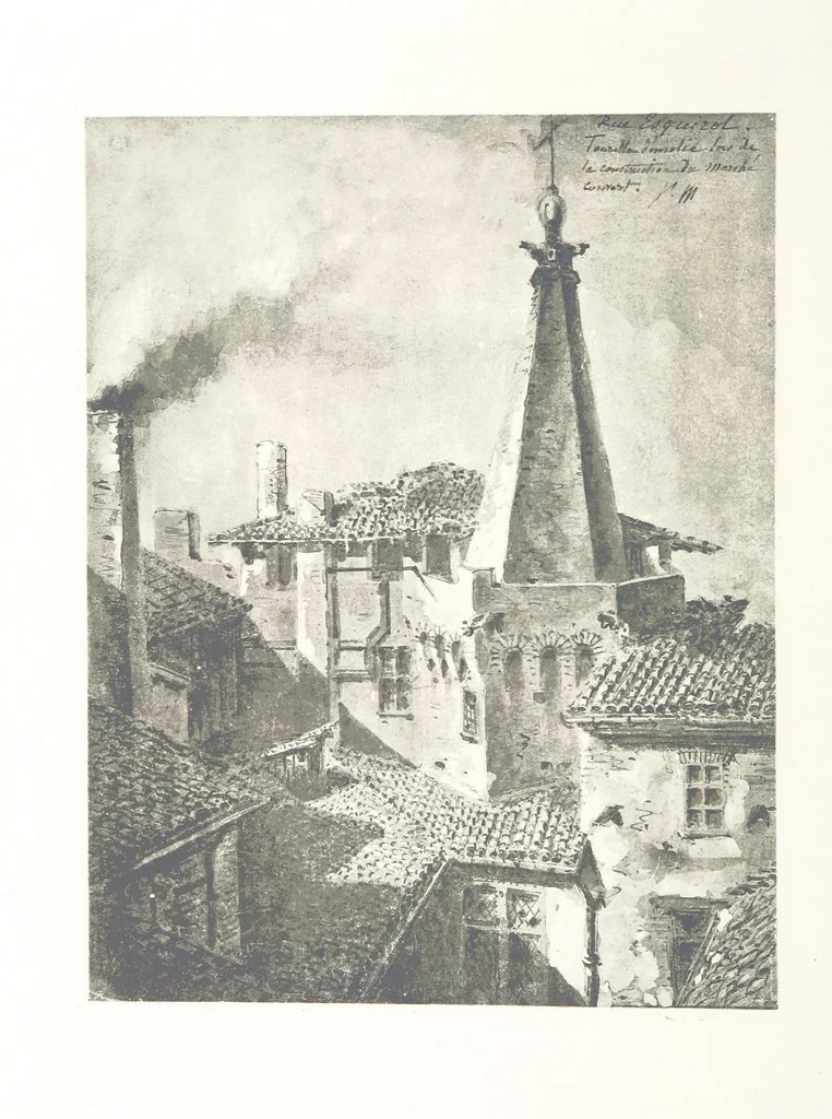 An illustration from Le Vieu Toulouse disparu. Dessins originaux de F. Mazzoli. Texte explicatif par M. M. le Baron Desazars, L. Saint-Charles, E. Lapierre, 1885, leaf 182