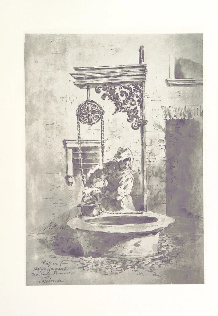 An illustration from Le Vieu Toulouse disparu. Dessins originaux de F. Mazzoli. Texte explicatif par M. M. le Baron Desazars, L. Saint-Charles, E. Lapierre, 1885, leaf 199