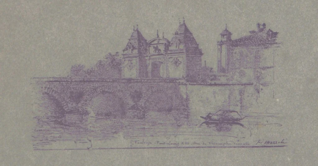 An illustration from Le Vieu Toulouse disparu. Dessins originaux de F. Mazzoli. Texte explicatif par M. M. le Baron Desazars, L. Saint-Charles, E. Lapierre, 1885, leaf 205