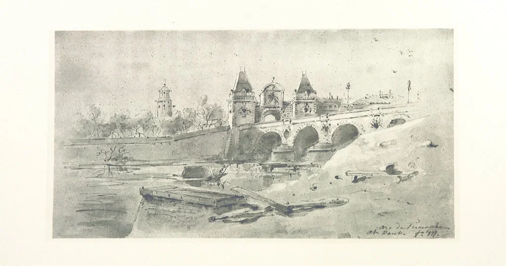 An illustration from Le Vieu Toulouse disparu. Dessins originaux de F. Mazzoli. Texte explicatif par M. M. le Baron Desazars, L. Saint-Charles, E. Lapierre, 1885, leaf 28
