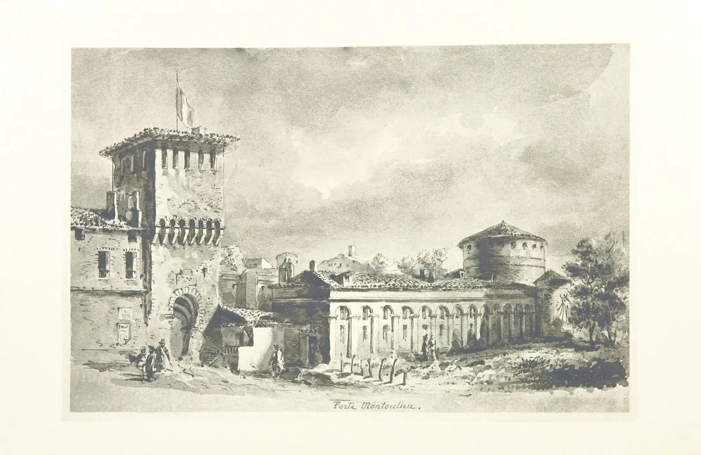 An illustration from Le Vieu Toulouse disparu. Dessins originaux de F. Mazzoli. Texte explicatif par M. M. le Baron Desazars, L. Saint-Charles, E. Lapierre, 1885, leaf 48