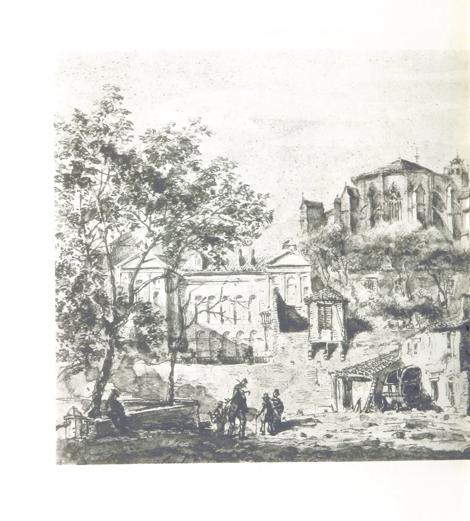 An illustration from Le Vieu Toulouse disparu. Dessins originaux de F. Mazzoli. Texte explicatif par M. M. le Baron Desazars, L. Saint-Charles, E. Lapierre, 1885, leaf 52