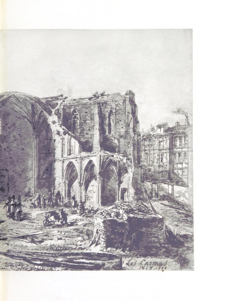 An illustration from Le Vieu Toulouse disparu. Dessins originaux de F. Mazzoli. Texte explicatif par M. M. le Baron Desazars, L. Saint-Charles, E. Lapierre, 1885, leaf 99